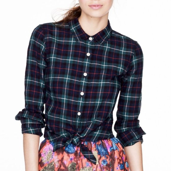 J. Crew Tops - J Crew the perfect shirt plaid black watch sz 10